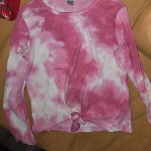 Eddie Bauer Pink Ribbed Knit Tie Dye Top
